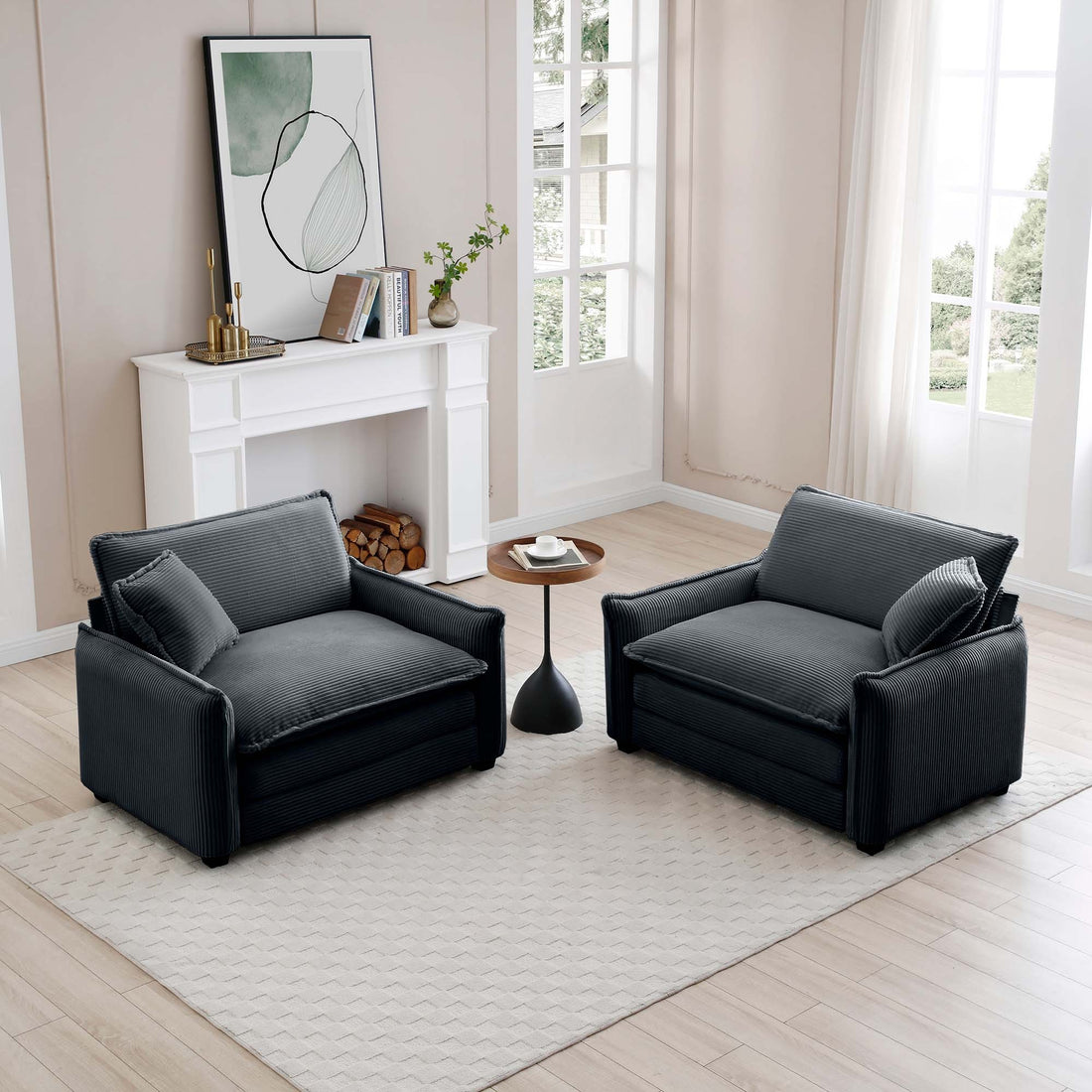 Grey Corduroy,Luxurious And Sophisticated Deep Seated Sofa Set With Two Single Deep Seat Sofa Suitable For Living Room And Office Grey Corduroy 2 Seat