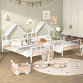 Metal Double Twin Size Platform Bed With House Shaped Headboard And A Built In Nightstand, White Box Spring Not Required Twin White Metal Metal