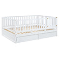 Full Size Wood Daybed With Fence Guardrails And 2 Drawers, Split Into Independent Floor Bed & Daybed, White Old Sku :Lp000882Aak Full White Solid Wood Mdf