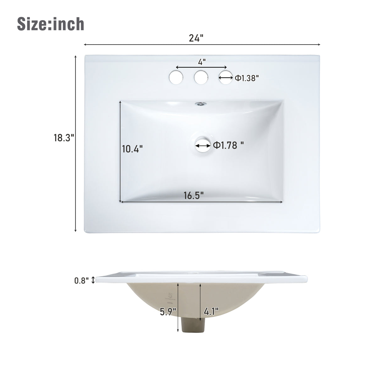 24 Inch Bathroom Vanity Cabinet With Ceramic Sink, 2 Drawers, 1 Door White Bathroom Solid Wood Mdf