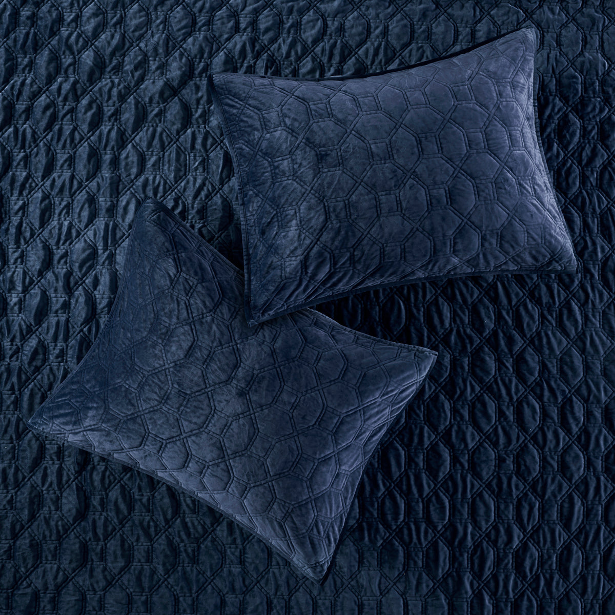 3 Piece Velvet Quilt Set Navy King Cal King King Navy Cotton