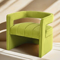 Modern Velvet Accent Chair With Ribbed Detail, Luxury Curved Fully Upholstered Accent Chair, Green No Assembly Needed Green Velvet