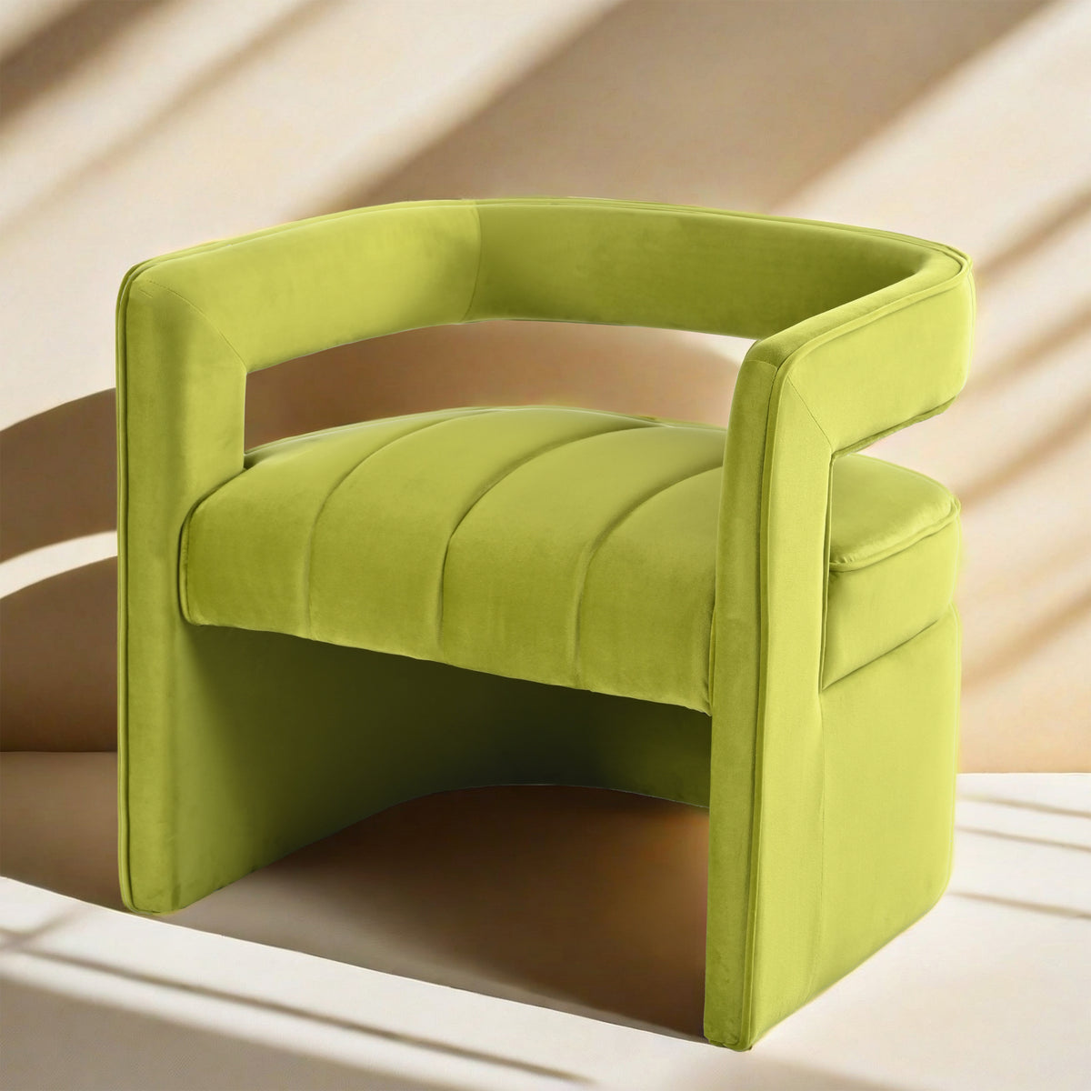 Modern Velvet Accent Chair With Ribbed Detail, Luxury Curved Fully Upholstered Accent Chair, Green No Assembly Needed Green Velvet
