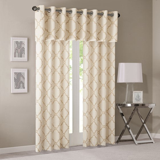 Fretwork Print Grommet Top Window Valance Beige Gold 50X18" Beige Gold Polyester