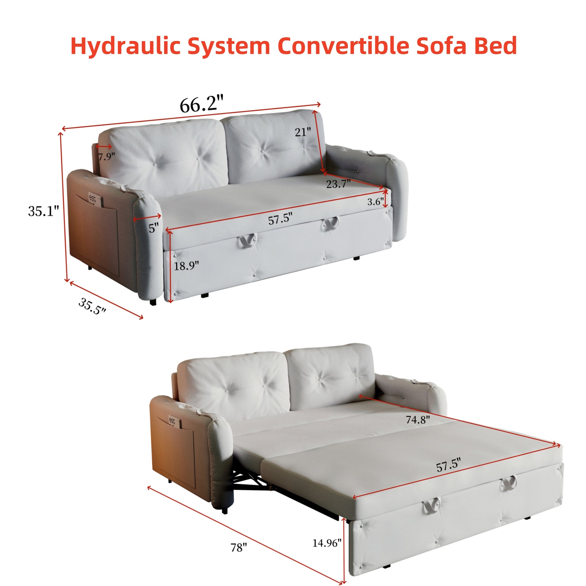 66.2" Queen Pull Out Sofa Bed, Hydraulic System Convertible Sleeper Sofa With Storage And 2 Soft Pillows, Tufted Button Upholstered Couch,Multi Functional Velvet Loveseat Bed,Beige Beige Velvet 2 Seat