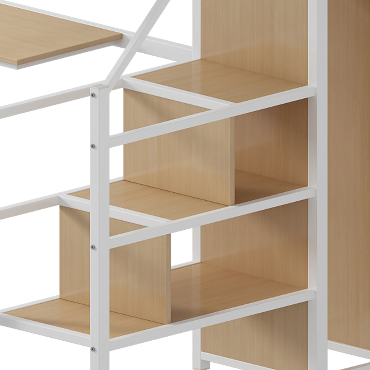 Twin Loft Bed With Desk And Storage Wardrobe, Heavy Duty Loft Bed With Stairs And Metal Grid, Twin Size Loft Bed, No Box Spring Needed, White Loft Bed Twin Size White Box Spring Not Required Twin