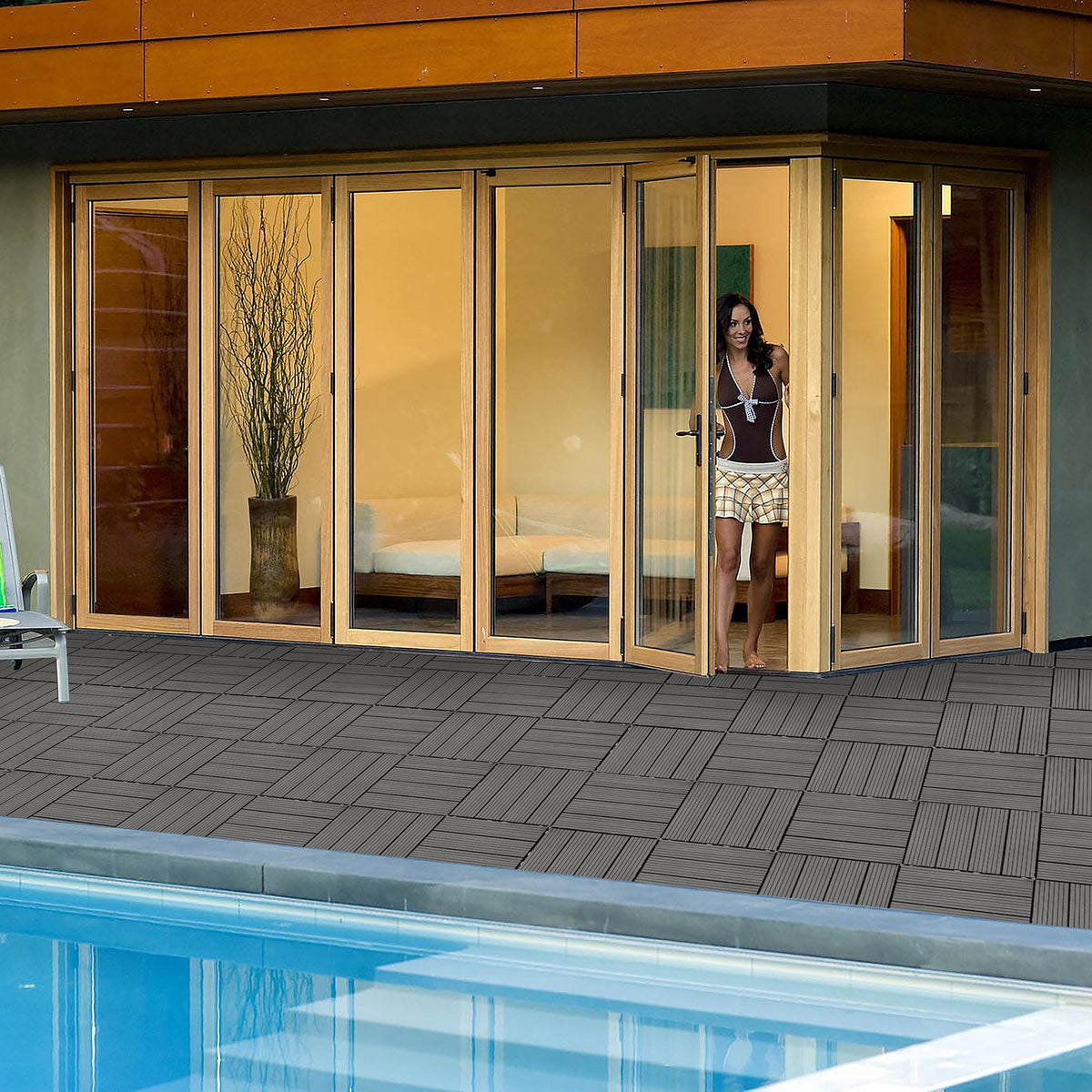 Wood Plastic Composite Deck Tiles Set Of 20, Sustainable Fsc Composite Decking Resist Rust, Water, Weather, Easy To Diy & Maintain, Ideal For Patios, Balconies, Rooftops, Light Gray Light Gray Wood Plastic