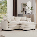 Corduroy Two Seater Sofa With 1 Footrest, L Shaped 2 Seater Sofa With Ottoman For Small Living Spaces, Light Beige Corduroy Sofa Beige Corduroy 2 Seat