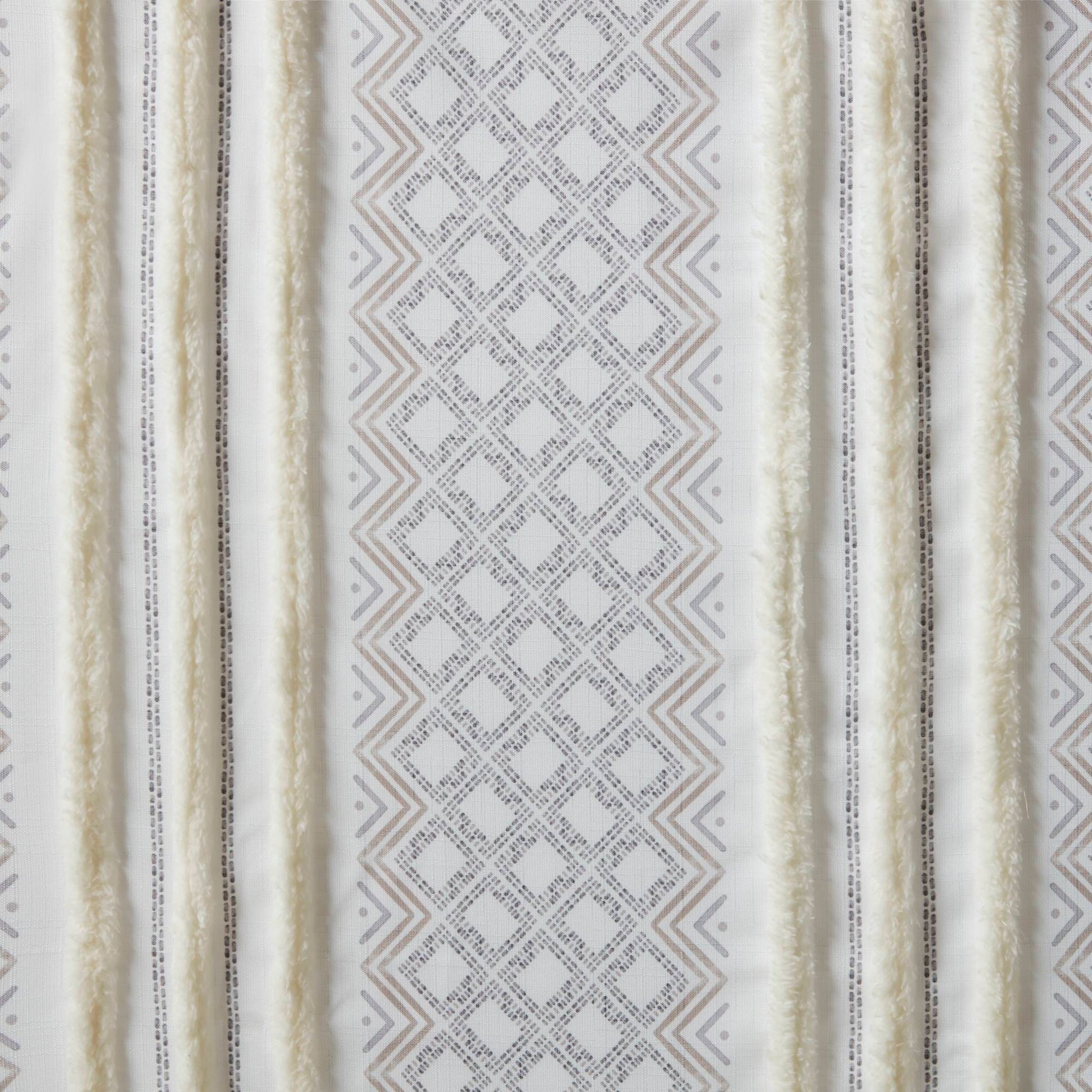 2Pk Poly Printed Curtain Panel With Tufted Stripe White Taupe 2 Pk 50X84" Multicolor Polyester