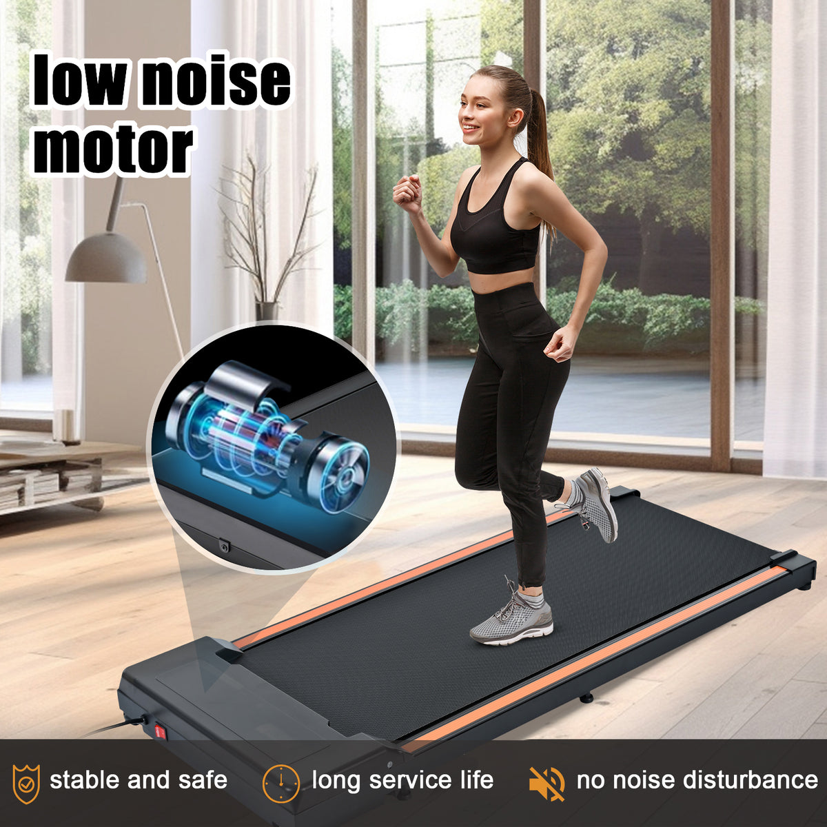 Walking Pad 300 Lb Capacity, Desk Treadmill For Home Office, Protable Treadmill Under Desk, Walking Treadmills For Home,0.6 To 3.8 Mph Portable Treadmill Black Abs Steel Q235