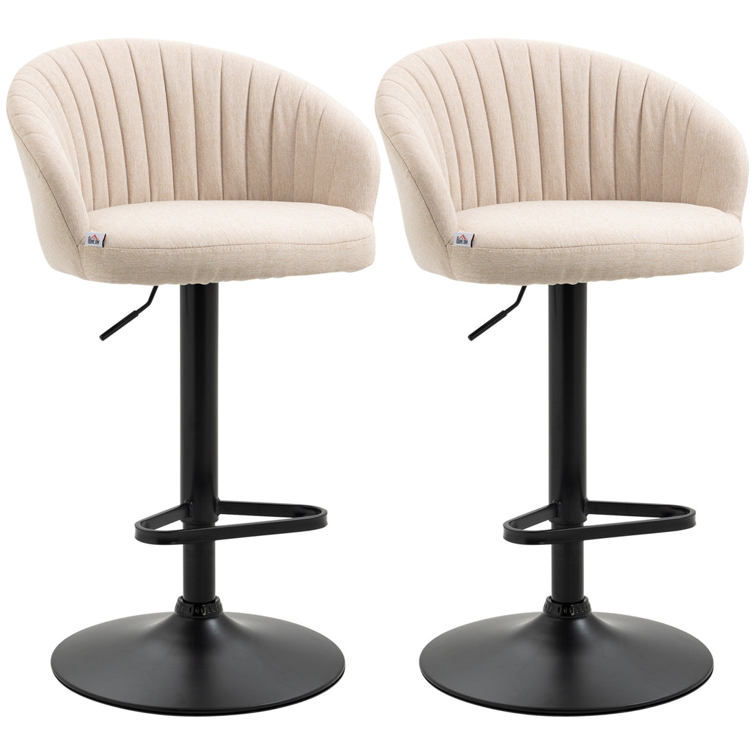 Homcom Adjustable Swivel Bar Stools Set Of 2, Linen Touch Fabric, Beige Beige Polyester