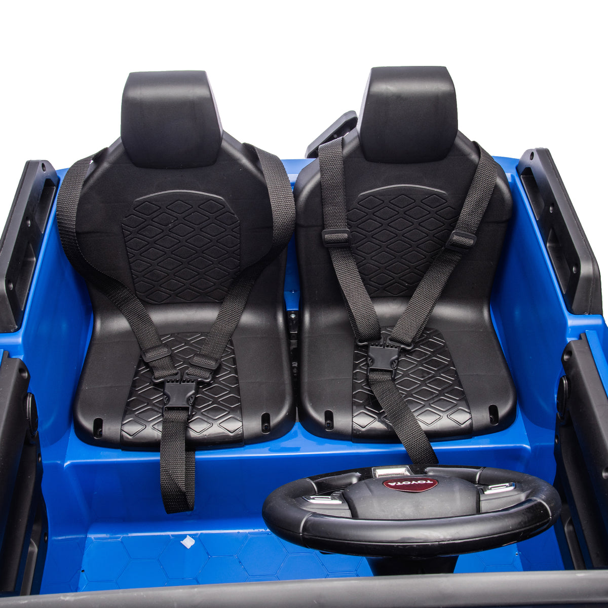 24V Two Seater Kids Ride On Car W Parents Remote Control, Licensed Toyota Lc250,220W Motors,With Shovel,Three Point Seat Belt,Slow Start,Speed Adjustment,Bluetooth,Music For Kids Aged 3 . Blue 100 149 Lbs Polypropylene