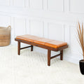 Maddox Bench Tan Leather Brown,Rustic,Tan Brown Genuine Leather Brown Mid Century Modern Foam Genuine Leather,Solid Wood