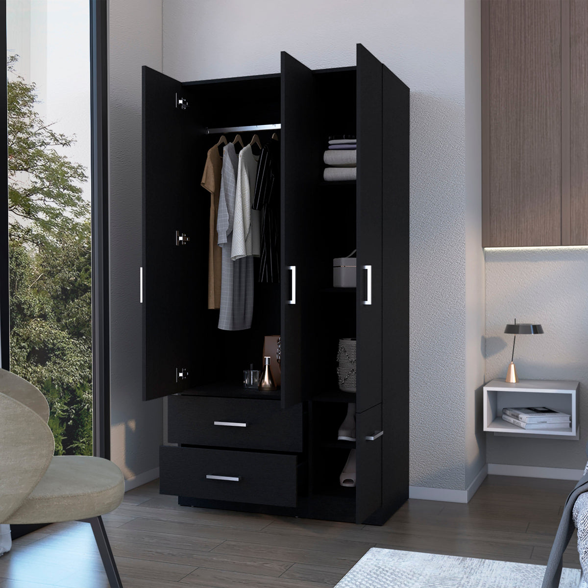 Black 4 Door 2 Drawer Armoire Black Bedroom Melamine