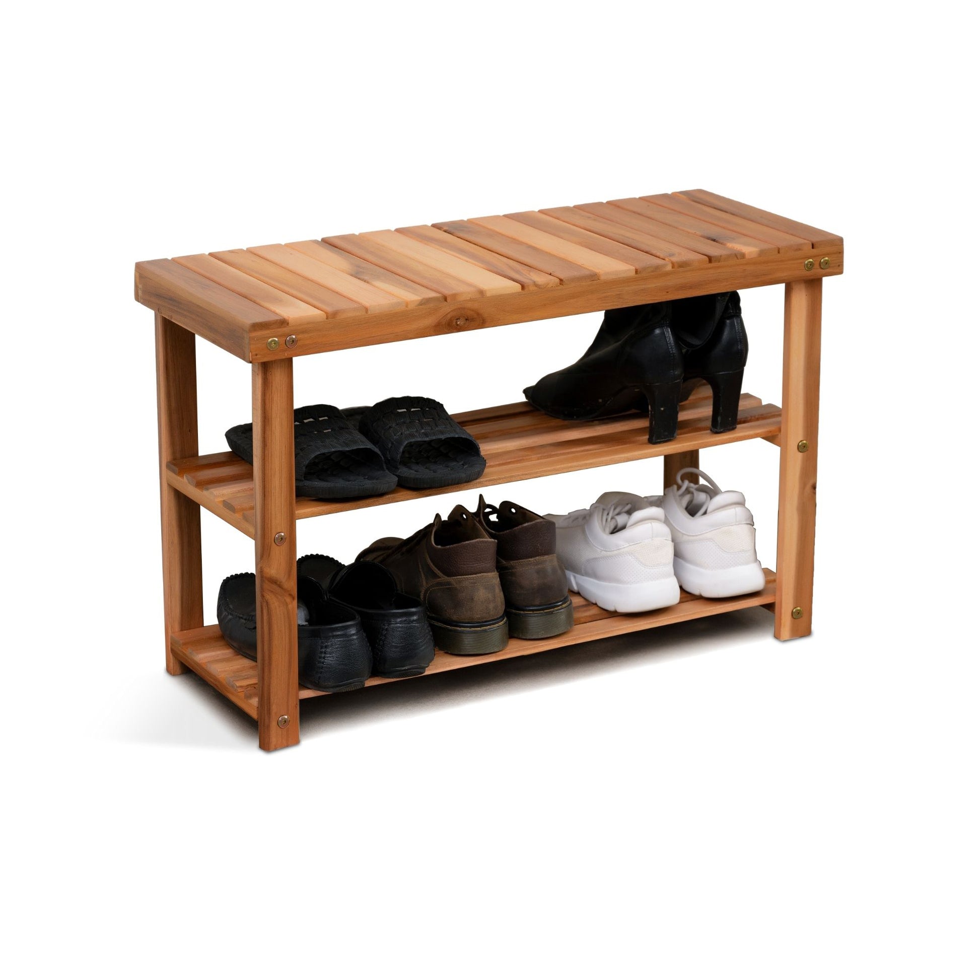 Acacia Wood Shoe Rack Bench Strong Weight Bearing Upto 200 Lbs Best Ideas For Entryway Frontdoor Bathroom, Natural Color. Acacia Wood Light Brown Primary Living Space American Design,American Traditional Acacia Acacia Wood