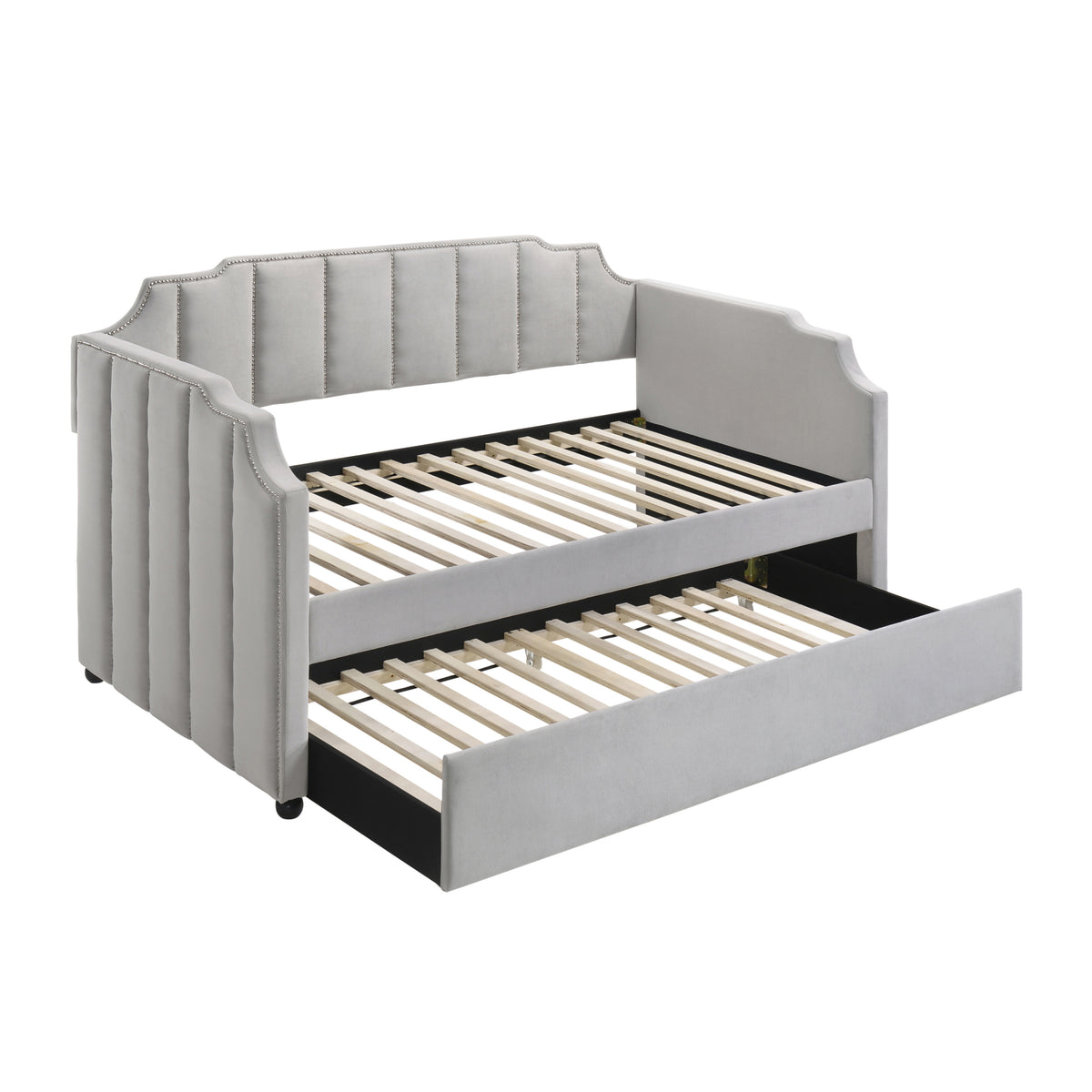 Dove Grey Tufted Back Twin Daybed With Trundle Box Spring Not Required Twin Grey Wood Gray Traditional Velvet