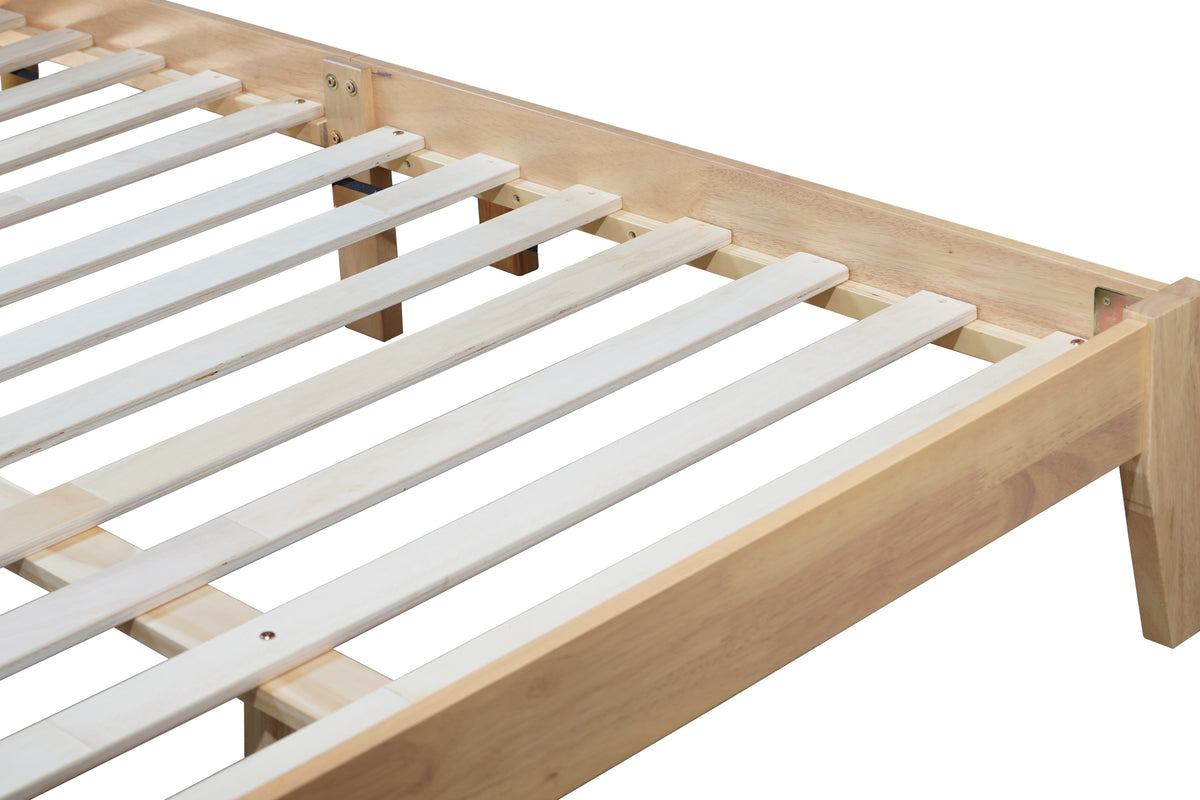Queen Size Rubber Wooden, Solid Wooden Bed With Rattan Headboard, Enhanced By Support Feet Queen Natural American Design Rubber Wood