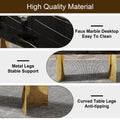 Table And Chair Set.The Table Has A Glass Top With Imitation Marble Pattern Stickers And Stainless Steel Golden Legs. Paried With Chairs With Pu Artificial Leather Backrest Cushions And Black Legs. Black Gold Seats 8 Glass Metal