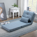 Homcom Convertible Flip Chair, Floor Lazy Sofa, Folding Upholstered Couch Bed With Adjustable Backrest, Metal Frame And Pillows For Living Room Bedroom, Blue Blue Steel