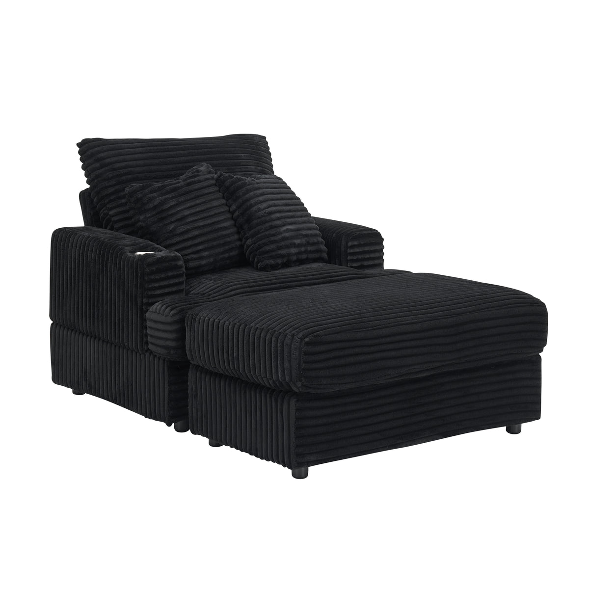 39 Inch Spring Upholstered Armchair And Ottoman Set Comfortable Single Sofa With Cup Holder And Corduroy Fabric, Perfect For Living Room Or Bedroom Black Corduroy 1 Seat