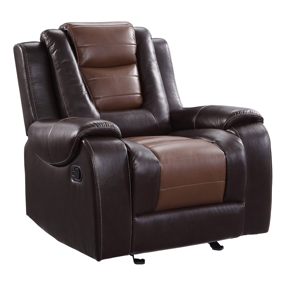 Modern Luxury Chair Glider Reclining 1Pc Formal Living Room Furniture Premium Faux Leather Upholstery Comfortable Two Tone Brown Finish Dark Brown,Light Brown Faux Leather Wood Primary Living Space Luxury,Modern Plywood,Solid Wood
