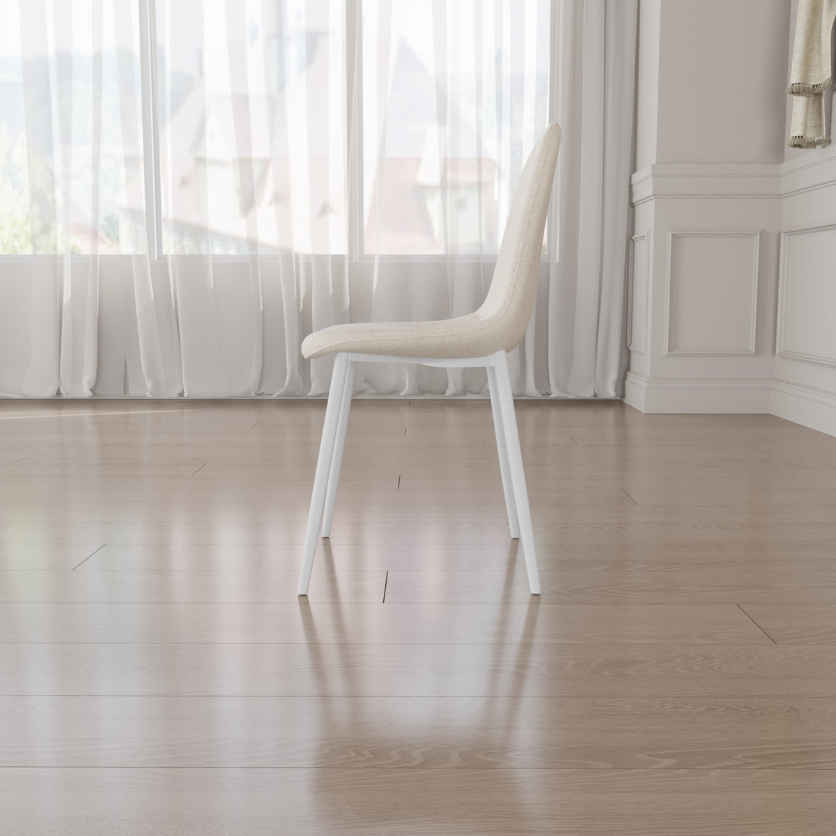 Dining Chairs Set Of 4, Modern Accent Chairs With Linen Fabric Upholstered Seat, Spoon Shape Kitchen Chair With White Metal Legs Dining Side Chairs For Dining Room Kitchen Beige Beige Linen
