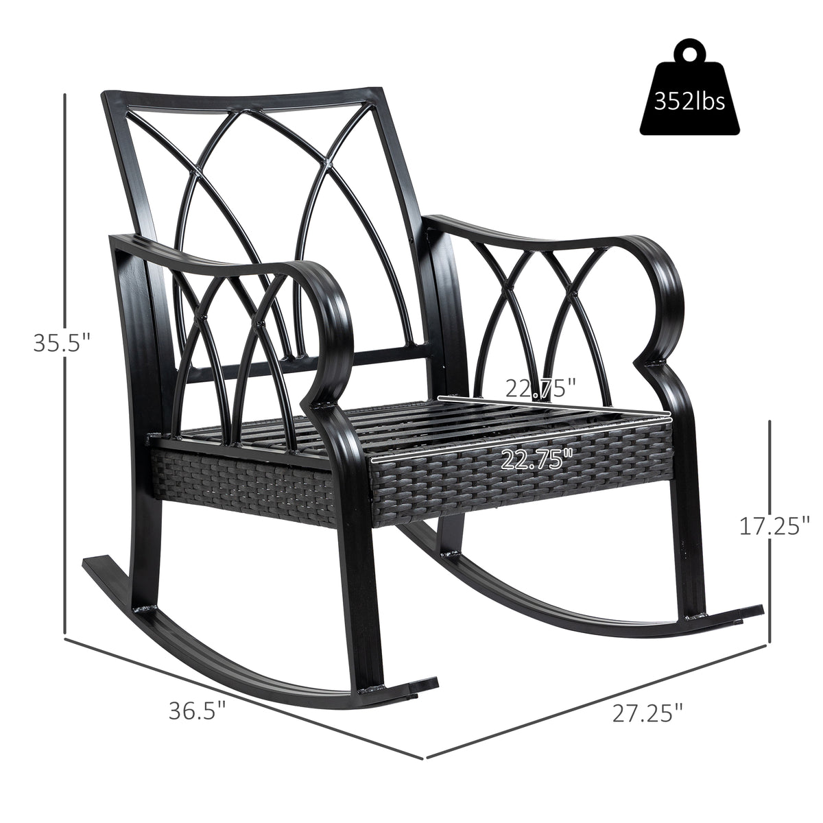 Outsunny Outdoor Wicker Rocking Chair With Padded Cushions, Aluminum Furniture Rattan Porch Rocker Chair W Armrest For Garden, Patio, And Backyard, Blue Blue Aluminum