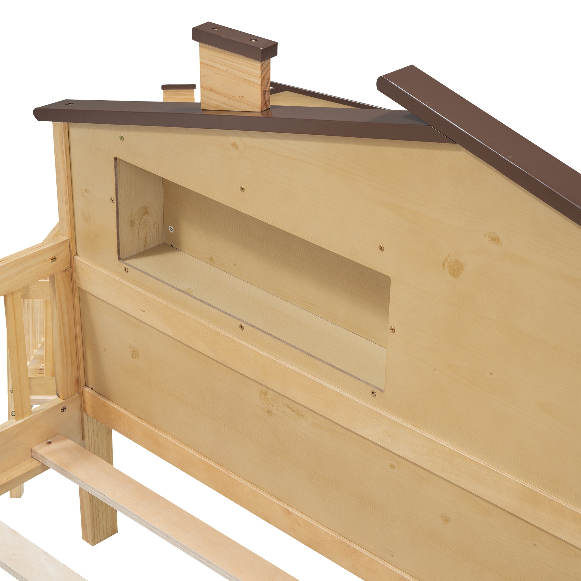 Full Size Wood Platform Bed With House Shaped Headboard, Led And Built In Storage, Natural Box Spring Not Required Full Natural Wood Bedroom Bed Frame Wood