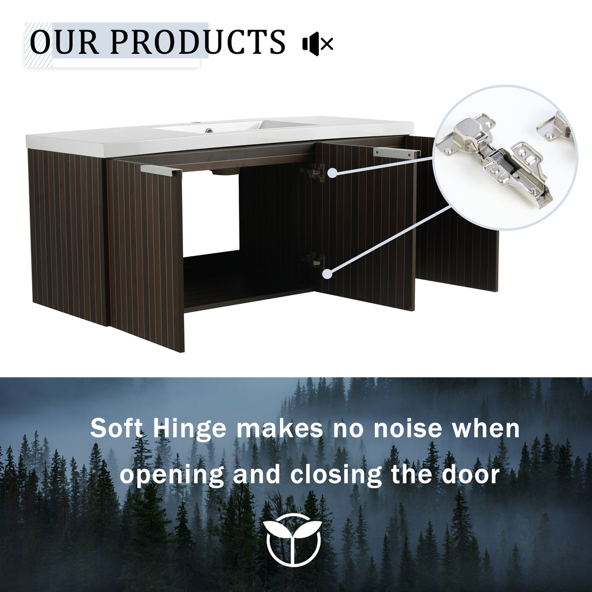 48 Inch Bathroom Cabinet With Resin Sink,Soft Close Doors,Float Mounting Design Silver Brown Stripe Bathroom Modern Plywood Plywood