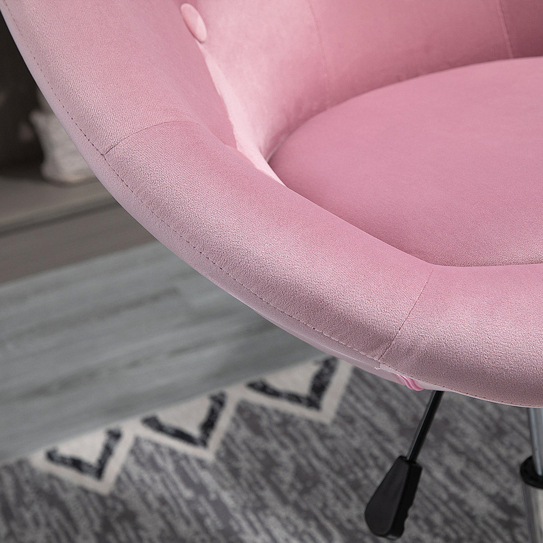 Homcom Modern Makeup Vanity Chair Round Tufted Swivel Accent Chair With Chrome Frame Height Adjustable For Living Room, Bedroom Pink Pink Steel