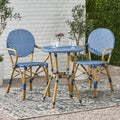 Outdoor Pe Rattan And Aluminum 3 Piece French Bistro Set, Dark Teal & White, And Bamboo Finish No Teal Blue,White Seats 2 Rust Resistant Frame Garden & Outdoor French 2 Person Seating Group Aluminum,Wicker