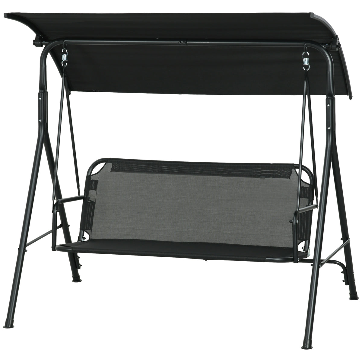 Outsunny 3 Seat Outdoor Patio Swing Chair With Removable Cushion, Steel Frame Stand And Adjustable Tilt Canopy For Patio, Garden, Poolside, Balcony, Backyard, Black 1 Black Steel