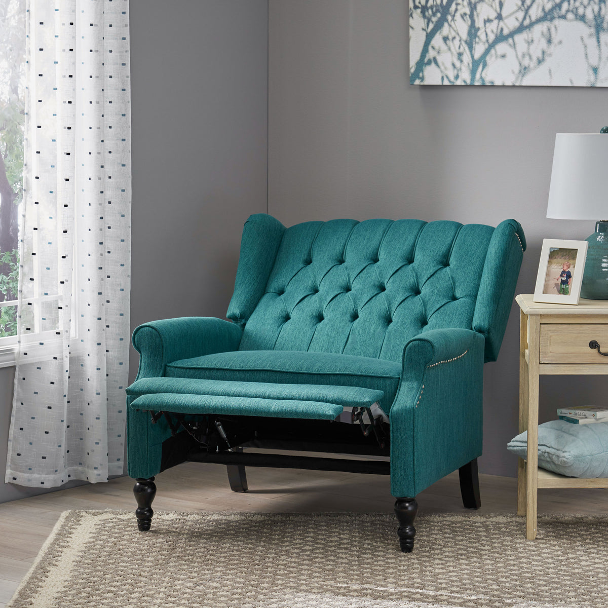One And Half Seater Recliner Teal Fabric