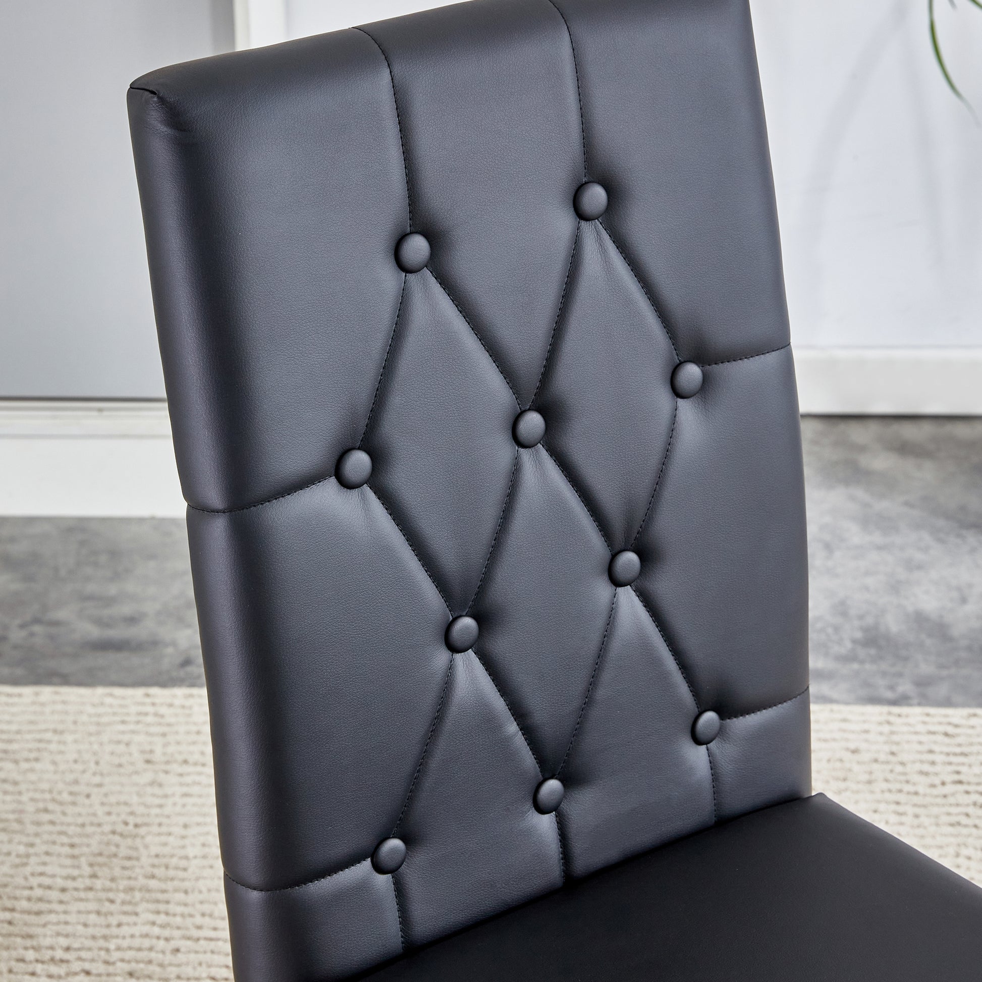 Table And Chair Set, Modern Dining Table, Tempered Glass Tabletop And Silver Colored Leg Table, Soft And Comfortable Dining Chair, Perfect For Dinner, Meetings, Home And Office Decor Black Glass