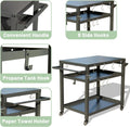 3 Shelf Outdoor Grill Table, Grill Cart With Wheels, Outdoor Pizza Oven Table And Food Prep Table, Blackstone Table With Propane Tank Hook, Grill Stand For Blackstone Griddle For Outside Bbq Grey Metal