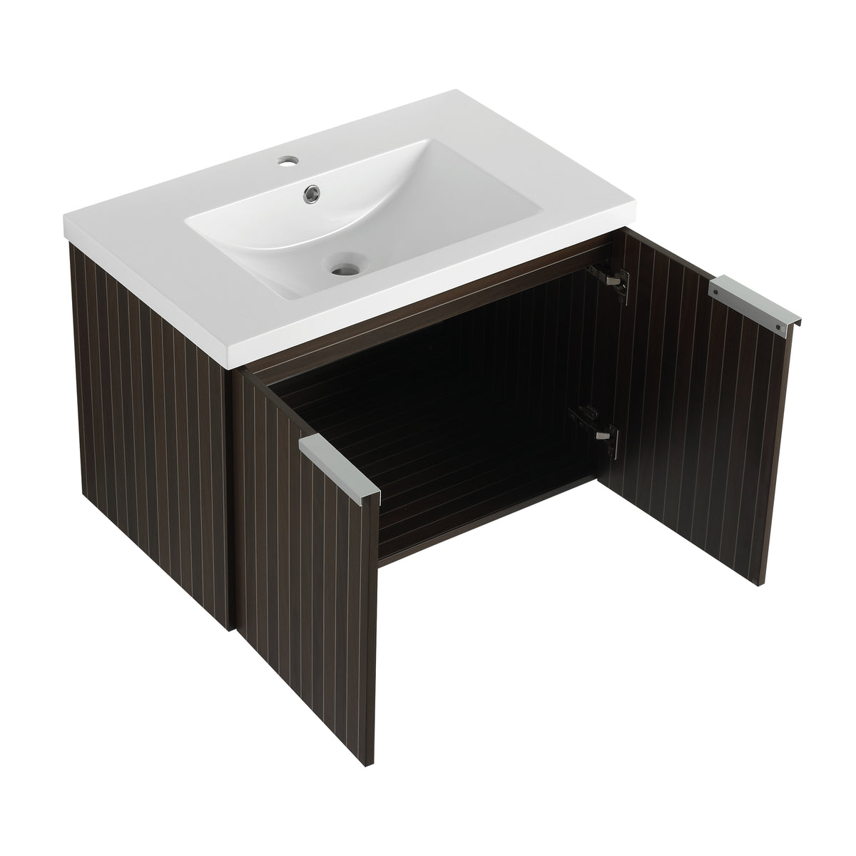 30 Inch Bathroom Vanity With Resin Sink,Soft Close Doors,Float Mounting Design Silver Brown Stripe Bathroom Modern Plywood Plywood