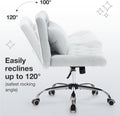 Armless Fabric Office Desk Chair With Wheels, Criss Cross Legged Wide Seat Chair, Modern Home Office Chair With Lumbar Pillow, Comfy Computer Task Chair For Small Space, Vanity Chair For Women, Girls Light Grey Memory Foam Cotton Textile