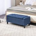 Homcom Storage Ottoman, Linen Upholstered Storage Bench With Lift Top And Button Tufted For Living Room, Dark Blue Blue Polyester
