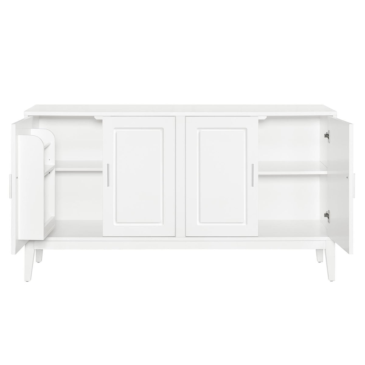 4 Door Sideboard Storage Cabinet With Door Shelf For Living Room And Dining Room, Two Large Cabinets With Adjustable Shelf, White White Rubberwood Solid Wood Mdf