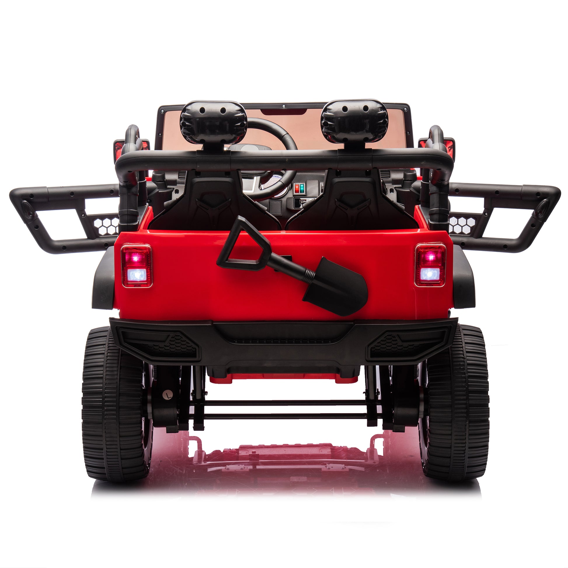 24V Two Seater Kids Ride On Truck Car W Parents Control,200W*2,Seat Width 20.28In,Four Wheel Suspension,Led Lights,Music,Mp3,Bluetooth,Two Independent Seat Belts,Suitable For Off Road For Kids Aged 3 Red 100 149 Lbs Polypropylene
