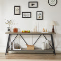 70.9 Inch Extra Long Sofa Table, Console Behind Sofa, Entryway Table With 2 Tier Storage Shelves For Hallways, Living Rooms,Foyers,Entryways,Banquet Rooms,Rustic Gray And Black, 70.9 L X 11.8