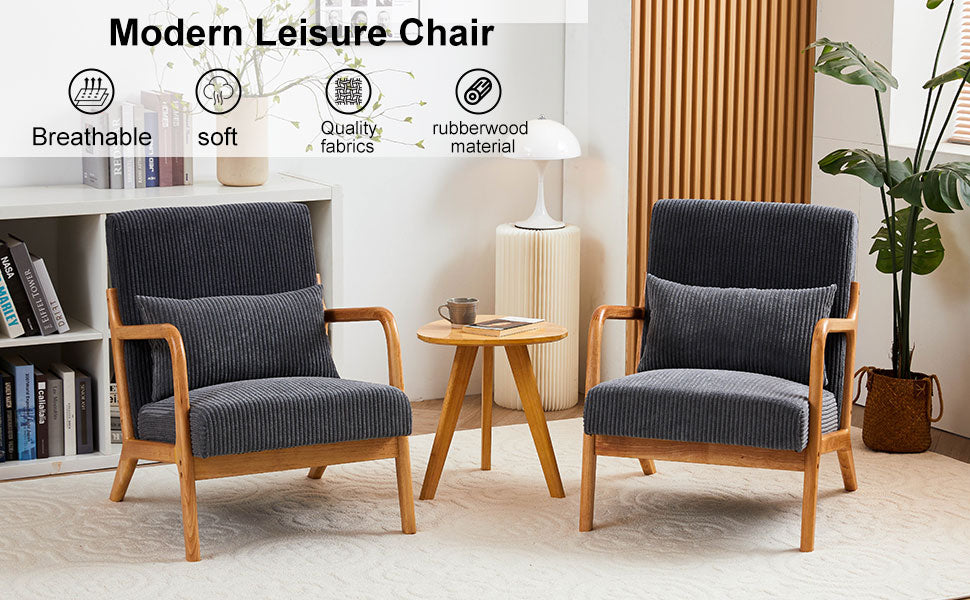 Mid Century Modern Accent Chair, Arm Chair Living Room Chairs With Pillow Upholstered Reading Chair With Solid Wood Frame & Living Room Bedroom Balcony Beige Beige Brown Primary Living Space