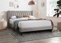 Modern Eye Catching 1Pc Queen Size Bed Light Brown Burlap Fabric Unique Diamond Design Headboard Bedframe Box Spring Not Required Queen Light Brown Wood Bedroom Contemporary,Modern Bed Frame Burlap
