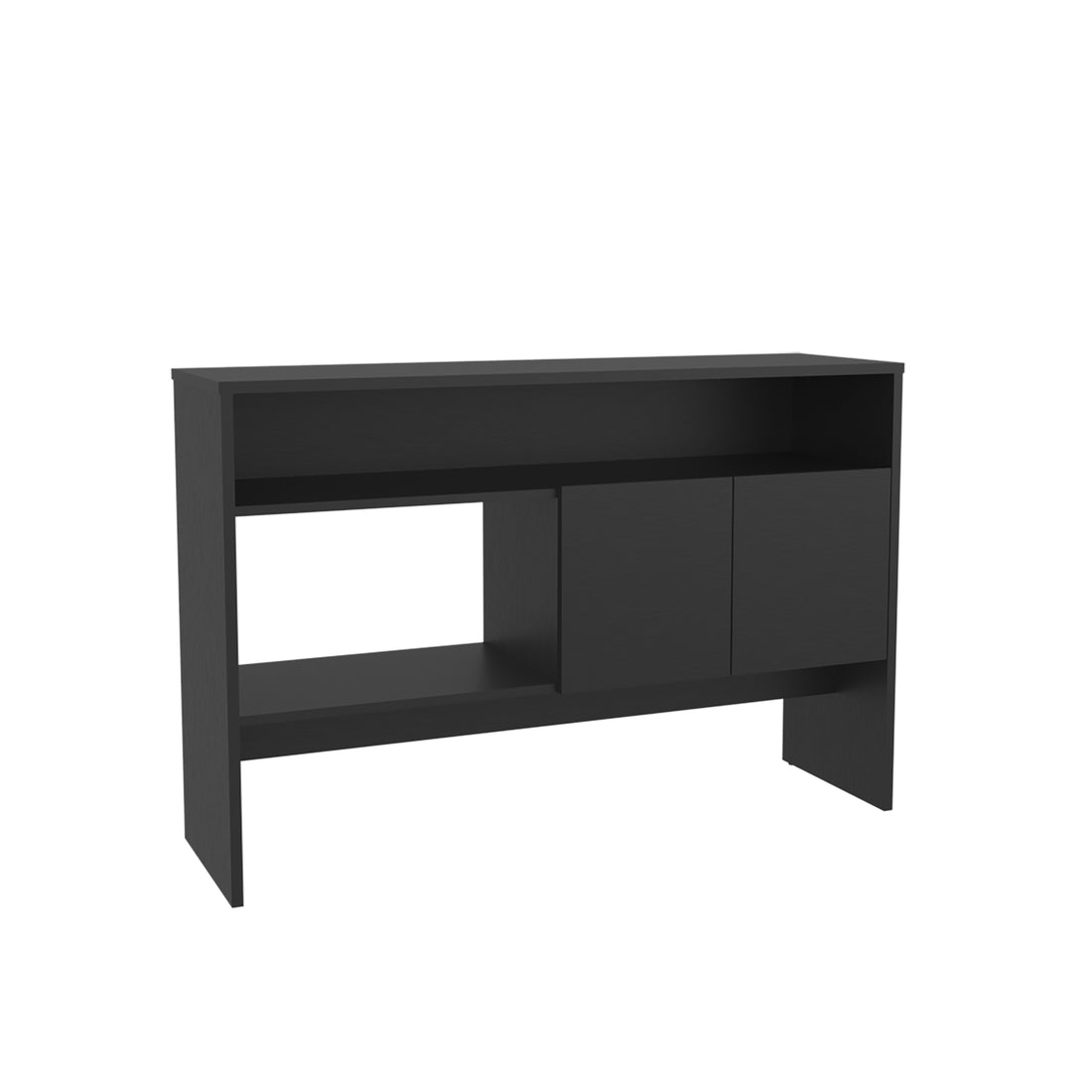 Bellagio 48.7" Wide 2 Tier Narrow Bellagio Console Table With Double Door Cabinet 2 Or Less Black Bathroom Modern Particle Board