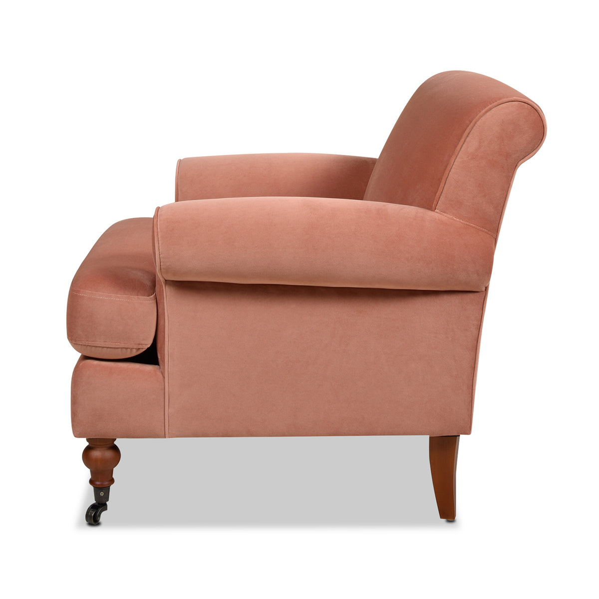 Alana 38" Lawson Accent Arm Chair Metal Casters, Peach Orange Velvet Orange Foam Velvet