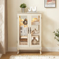 2 Doors Curio Cabinet With Tempered Glass Doors, Curio Cabinets With Mirrored Back Panel And Adjustable Shelves, Lighted Display Cabinet For Home, Office Light Bulb Included White White Mdf Glass