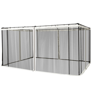 Outsunny 10' X 12' Universal Replacement Mesh Sidewall Netting For Patio Gazebos And Canopy Tents With Zippers, Sidewall Only , Beige Cream White Polyester