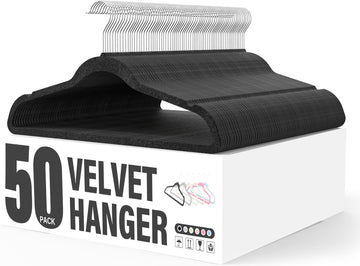 Velvet Hangers 50 Pack, Non Slip Clothes Hangers With Shoulder Notches, 360 Swivel Hooks, Heavy Duty Standard Hangers For Closet Space Saving, Black Black Velvet