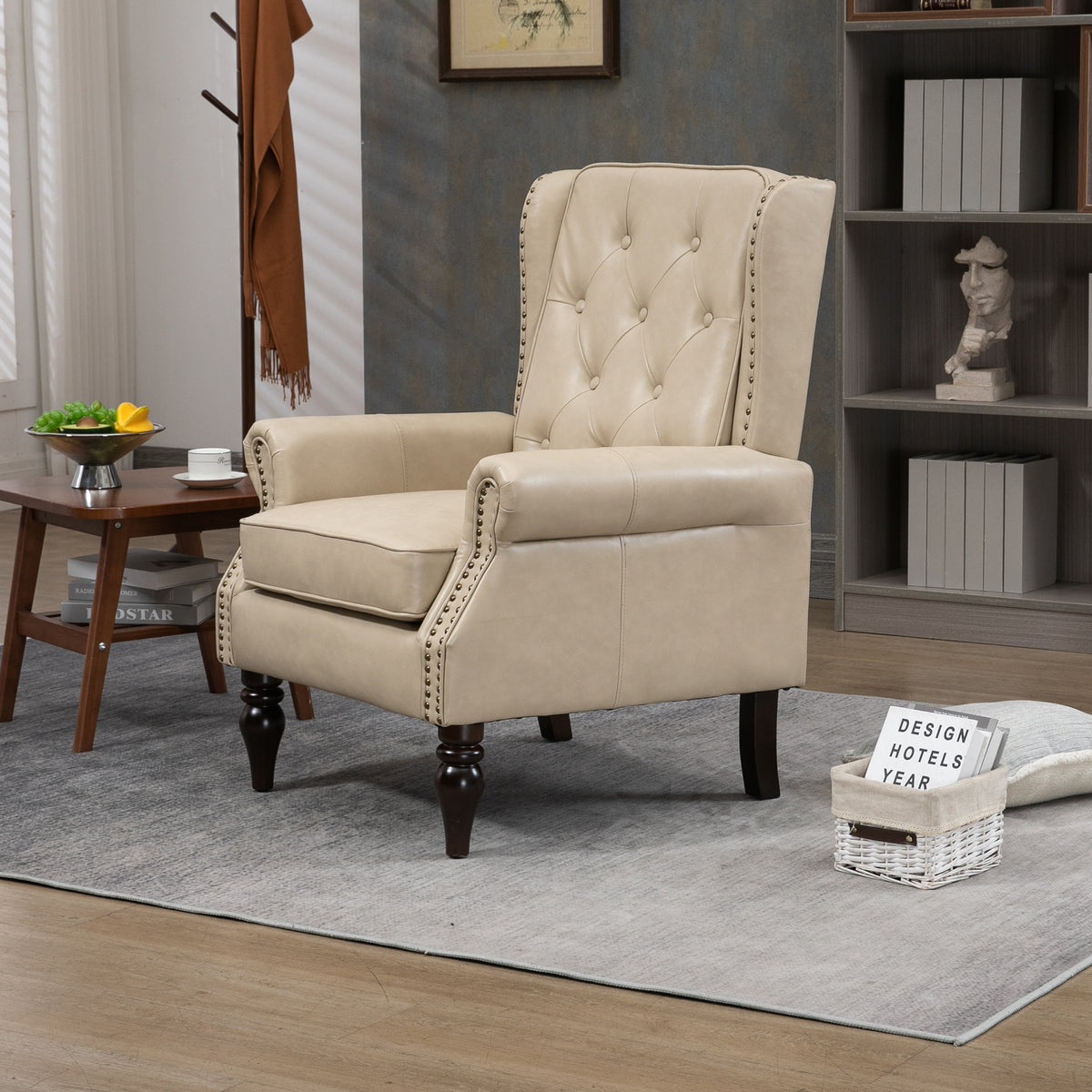 Coolmore Wood Frame Armchair, Modern Accent Chair Lounge Chair With Sturdy Wood Legs For Living Room Bedroom Camel Pu Camel Foam Pu Leather