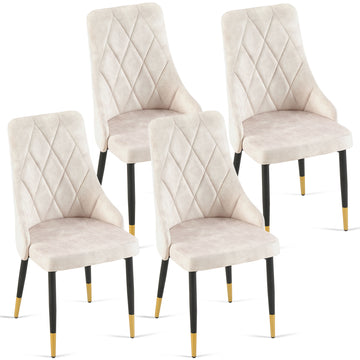 Beige Dining Chairs Set Of 4 Living Room Chair Modern Kitchen Armless Side Chair Metal Plaid Beige Dining Room Powder Coated Foam Dry Clean Modern Dining Chairs Solid Back Foam Velvet